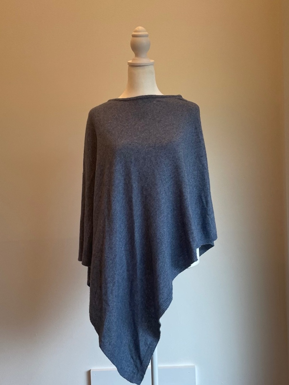 Italian Cashmere & Merino Wool Blend Aymmetric Poncho Cape - One Size Grey Blue